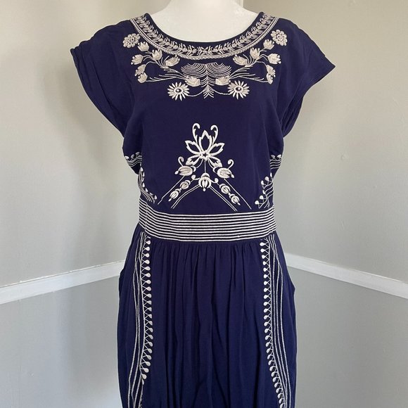 Alya Navy and Ivory Embroidered Dress - Picture 1 of 8